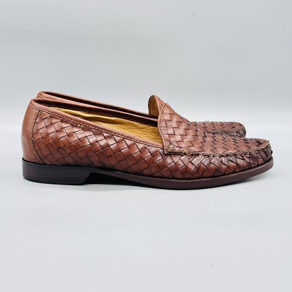Cole Haan Shoes Mens 3.5 Brown Leather Woven Slip On Loafers Casual Comfort